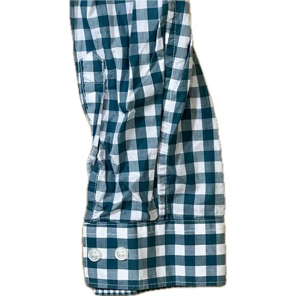 H&M Teal Green & White Gingham Check Long Sleeve Button Down Shirt Mens Medium - Picture 4 of 8
